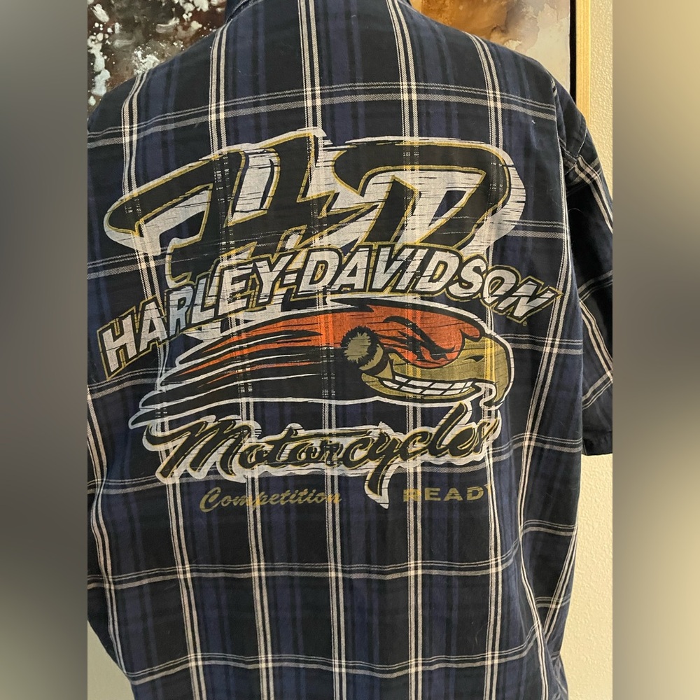 Harley Davidson short sleeve button down collared patches shirt side L EC~ - Picture 10 of 15